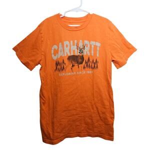 Boy's Carhartt Short Sleeve T Shirt Medium 10-12 Orange bucket Deer